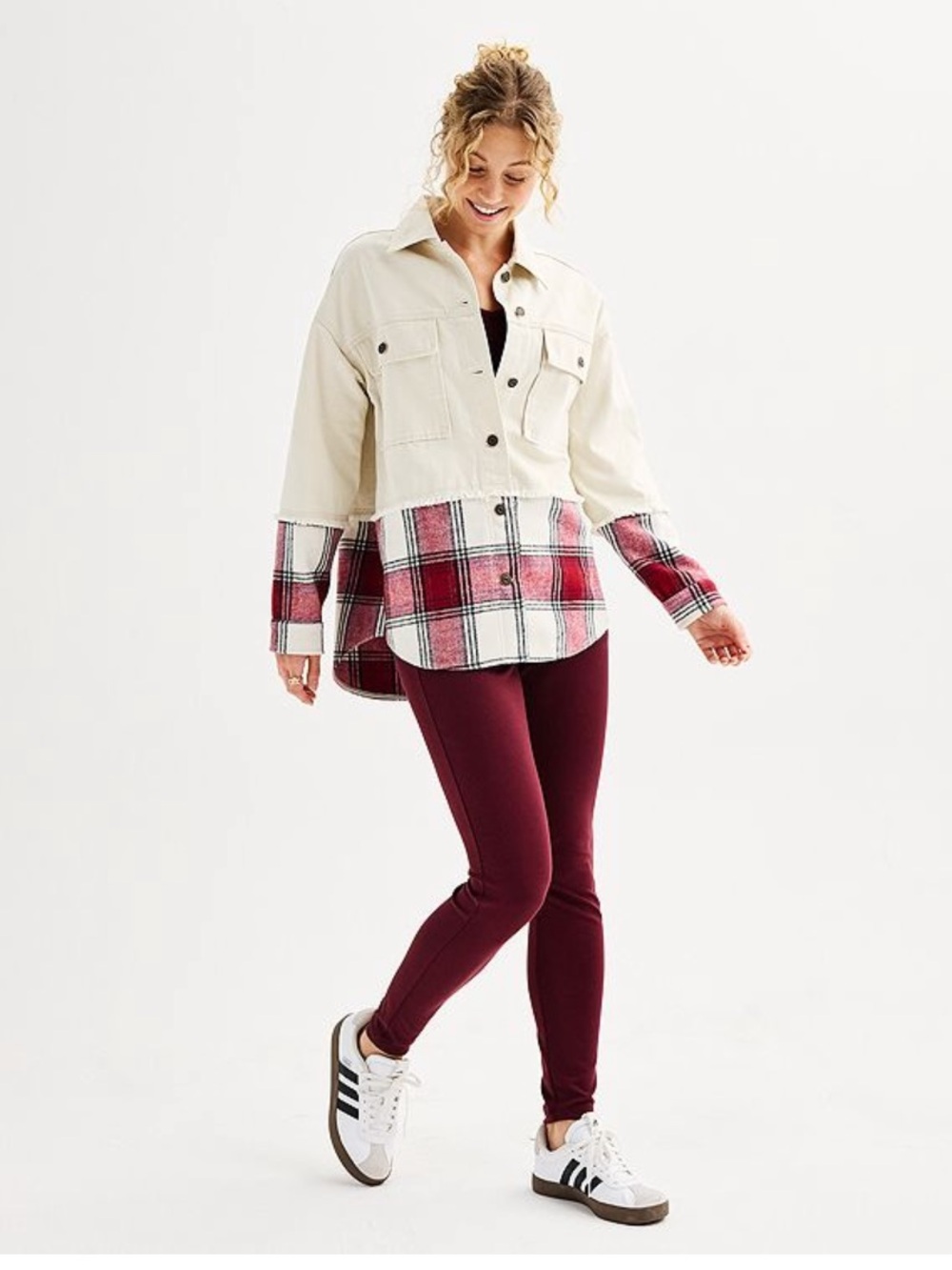 Denim & Plaid oversized button up shacket